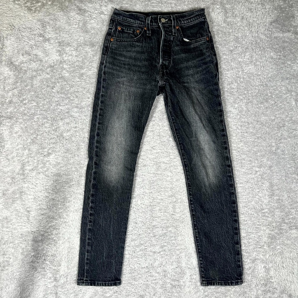 Levi's 501 Skinny Jeans Womens 24x28 Black Denim Stretch High Rise‎ Slim Fit